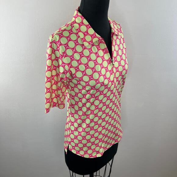 NWT SANSOLEIL Seeing Spots Pink Lime SolCool Short Sleeve Polo Golf Top Size S - Picture 4 of 10